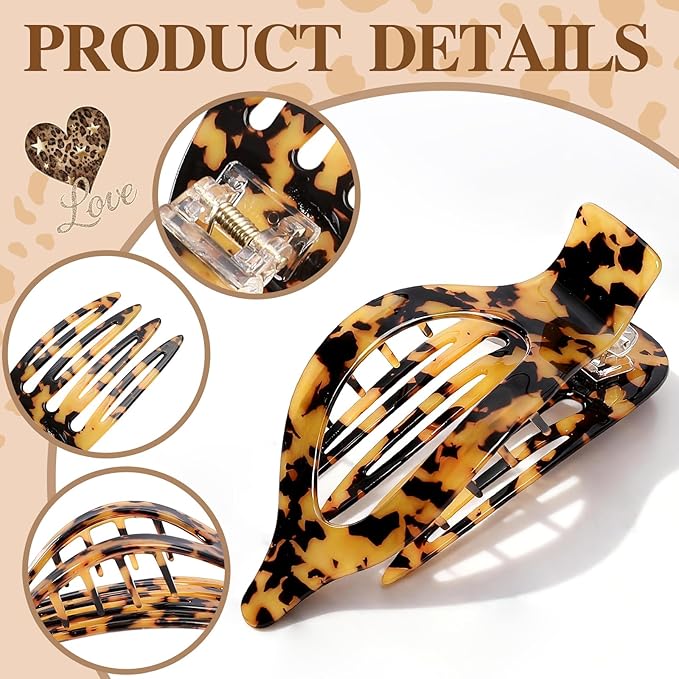 2 Pack Hair Clips for Women French Flat Claw Clips Celluloid Leopard Print Barrettes Nonslip Claw Clips Side Slide Volume Clips for Girls