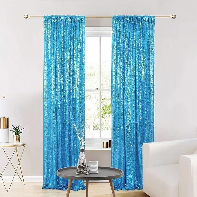 Eternal Beauty Turquoise Sequin Backdrop Curtains, 2 Panels 2x8FT | 3mm Sparkle - Image 4