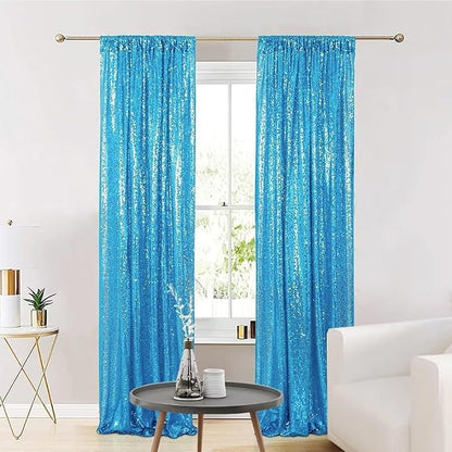Eternal Beauty Turquoise Sequin Backdrop Curtains, 2 Panels 2x8FT | 3mm Sparkle - Image 4