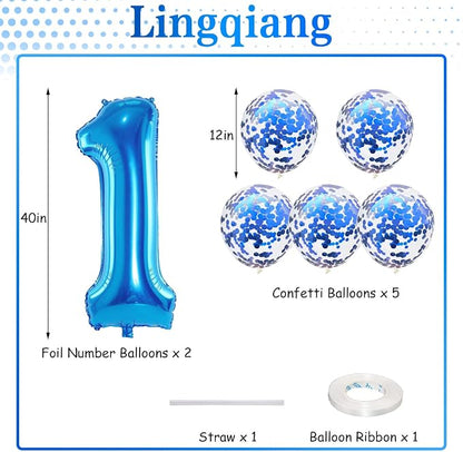 13th Birthday Balloons for Boys, 40 Inch Blue Foil Number 10 Balloons - Image 2
