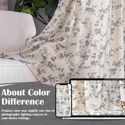 Extra Long Black Vintage Floral Linen Curtains Farmhouse 2 Panels | Elisa Series - Image 5