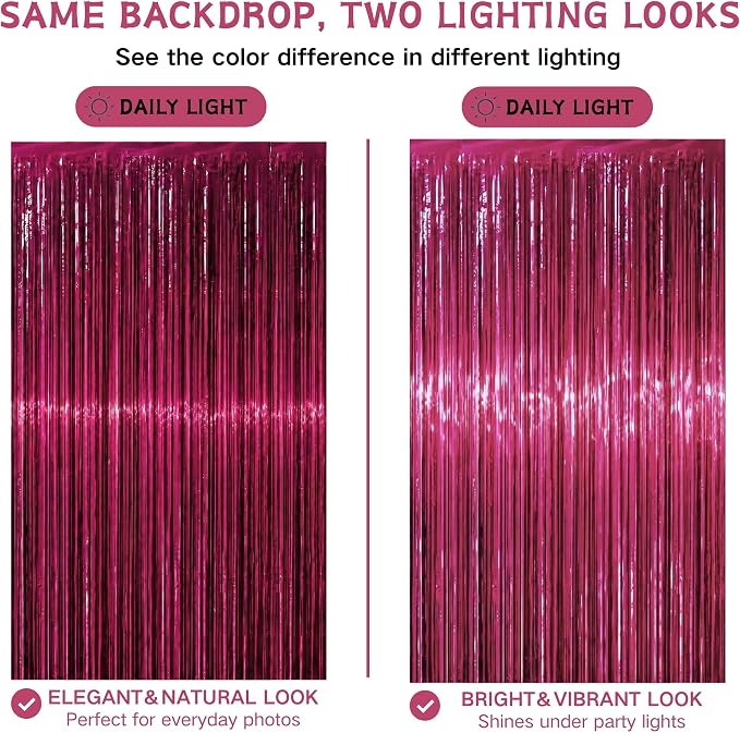 Matte Raspberry Burgundy Fringe Backdrop 4 Pack, 3.3 x 6.6 ft | Soft matte - Image 2