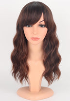 Brown Wavy Wigs For Women Synthetic Wigs With Bangs For Daily Use 16 Inch(Ombre Brown)