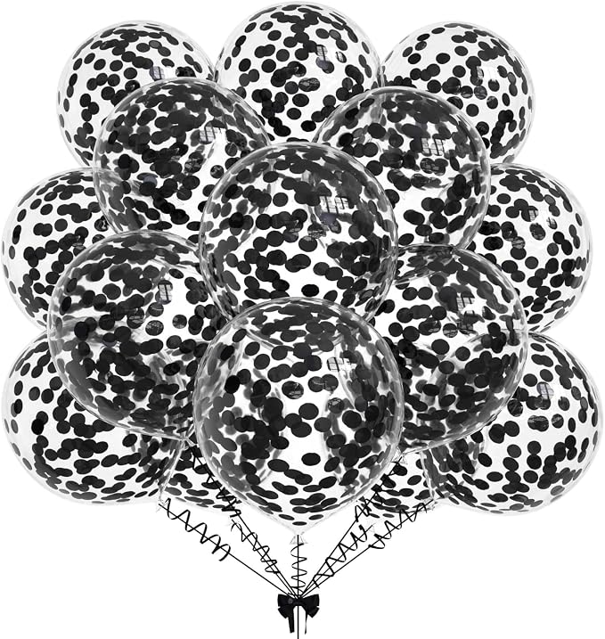 50pcs Black Foil Confetti Balloons, 12 inch Latex Balloon by KALOR
