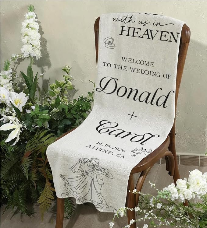 Mapileng Personalized Wedding Cotton Linen Wall Tapestry, Custom Couple Names & - Image 4