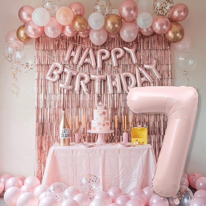 7th Birthday Balloons for Girls, Pastel Dusty Blush Pink Large Mylar 7 Balloon - Image 6