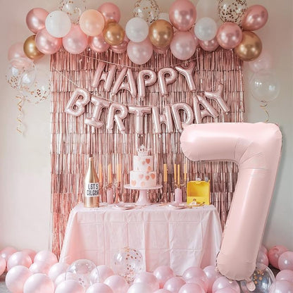 7th Birthday Balloons for Girls, Pastel Dusty Blush Pink Large Mylar 7 Balloon - Image 6