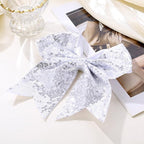 Large Glitter Cheer Bows Clips, Jumbo Big 7 Inch Cheerleading Sequin Hair Bow Hair Accessories for Teens Girls Football Sports Cheerleader Outfit Uniform (Sliver)