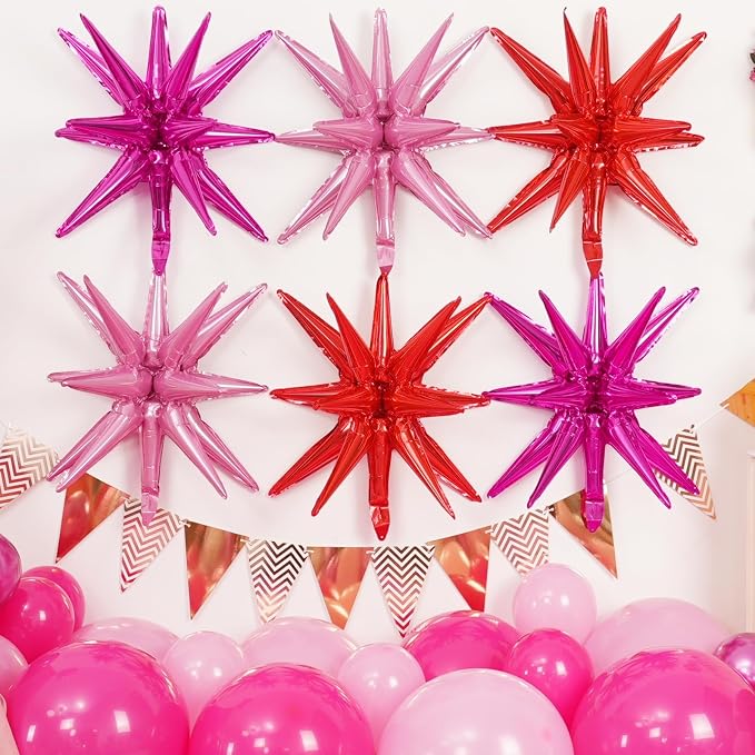 14pcs Hot Pink Red Star Balloons, Mixed Star Foil Balloon, 22Inch Explosion - Image 3