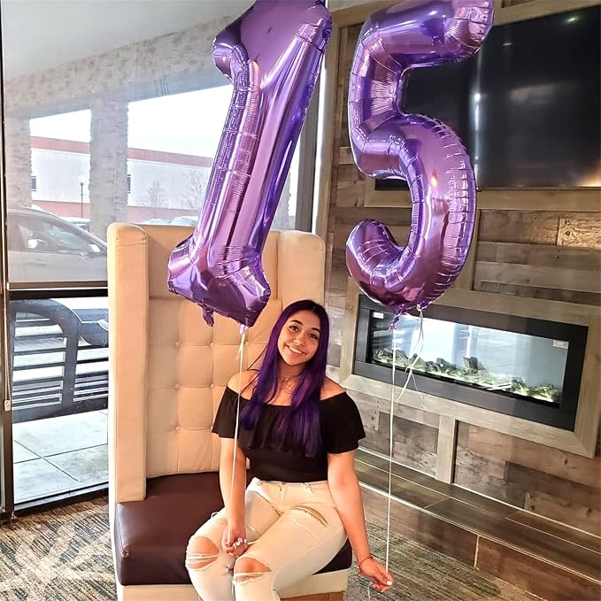 Purple Number 70 Birthday Balloons, 40 Inch Large Purple Mylar Foil Number 7 & - Image 4
