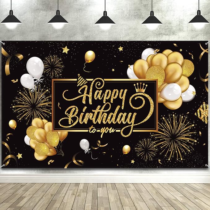 Blulu Happy Birthday Backdrop Banner Sign Poster Large Fabric Glitter Balloon by Blulu