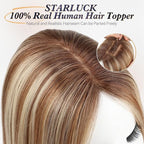 starluck Human Hair Toppers for Women Real Human Hair No Bangs 4 * 5.5 inch Base 12 inch SilkHug Hair Topper for Women Cover Grey Roots(Brown with Blonde Highlight)