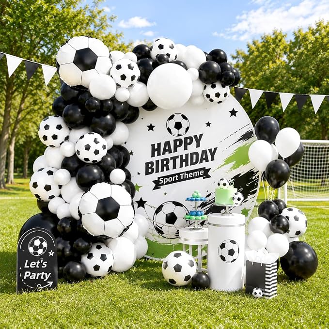 Soccer Balloon Garland Arch Kit, 22 18 12 10 5 Inch Black White Football Print - Image 5
