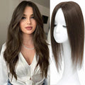 Hair Toppers for Women Real Human Hair, 360° 3D Human with Thinning Upgrade Middle Part Clip in Bangs Topper Hair Pieces for Women Daily(Medium Brown, 18 Inch-3D-Side)