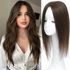 Hair Toppers for Women Real Human Hair, 360° 3D Human with Thinning Upgrade Middle Part Clip in Bangs Topper Hair Pieces for Women Daily(Medium Brown, 18 Inch-3D-Side)