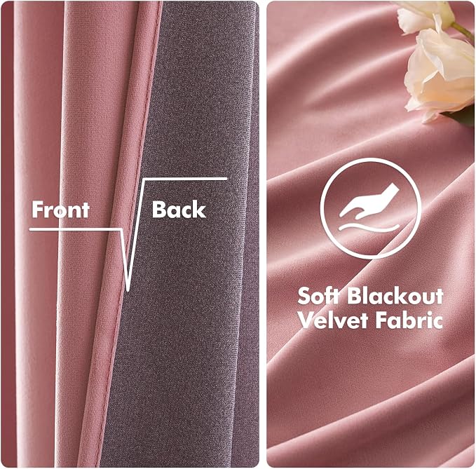 MIULEE Velvet Curtains Blush Pink 52 x 90 Inch Length Set of 2 | Grommet Drapes - Image 3