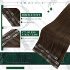 RUNATURE Real Hair Extensions Clip in Human Hair, Brown Clip in Hair Extensions for Women, Double Weft Straight Remy Extensions for Thin Hair 18 Inch 50g 3pcs #4 Medium Brown