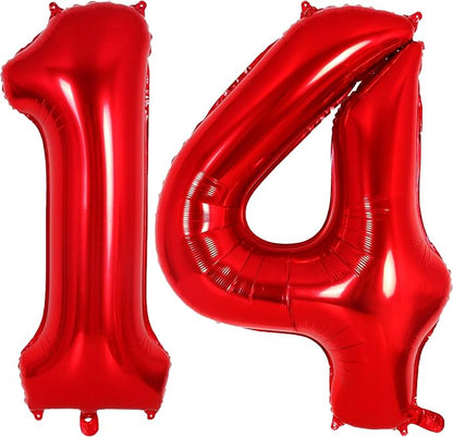Red Number 14 Balloons, 40 Inch Big Large Foil Number Balloons, Jumbo Giant by AIQINHU