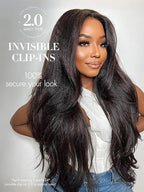 LUVME Invisible Clip in Hair Extensions, Kinky Straight Real Human Hair Remy Hair Clip ins for Women, Natural Human Hair, 14 inch 110g 7Pcs, Natural Black