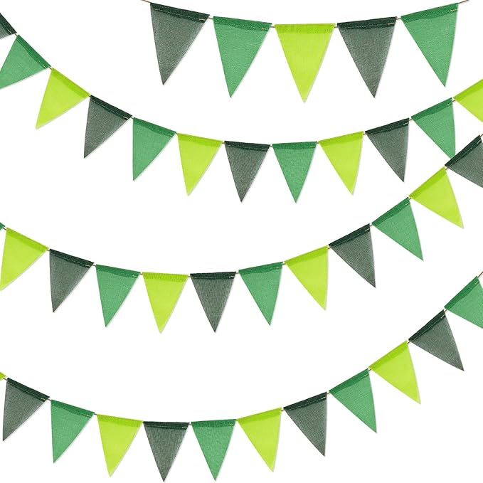 G2PLUS Pre-Strung Burlap Pennant Banners, 39Ft Green Fabric Triangle Flag by G2PLUS