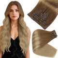 Full Shine Human Clip in Hair Extensions 22 Inch Light Brown 120G Hair Extensions Golden Brown to Ash Blonde Invisible Skin Weft Long Straight Hair for Women 8 PCS