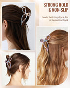 ACECHA 2 Pack Bow Hair Claw Clips for Women, 4.5" Gold Metal Hairclips for Thick Thin Hair, Large Non-slip Claws Strong Hold Styling (Floral 00)
