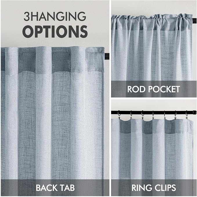 MIULEE Chambray Blue Linen Curtains 52x54 Inch Long - Image 3