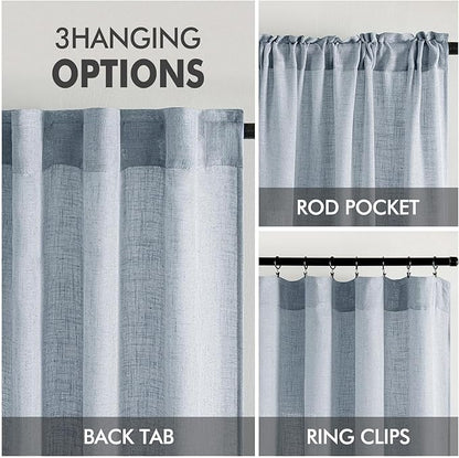 MIULEE Chambray Blue Linen Curtains 52x96 Inch Long - Image 3