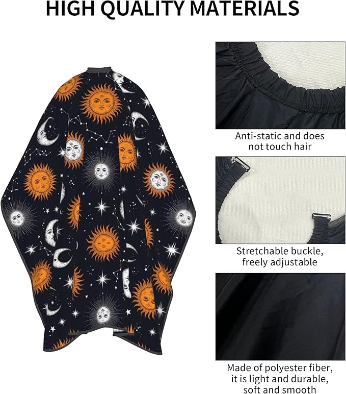 Full Coverage Hair Styling Cape, Sun Moon Stars Constellation Professional Hair Cutting Apron Haircuting Salon Cape Gown for Barbers