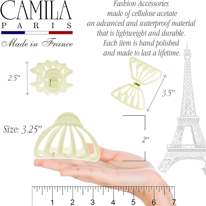 Camila Paris CP3634 French Octopus Hair Clip, Large Hair Clips for Thick Hair, Big Hair Claw Clip for Long Hair, Durable Girls Hair Clips for Women for Wavy Hair, Strong No-Slip Grip. Made in France