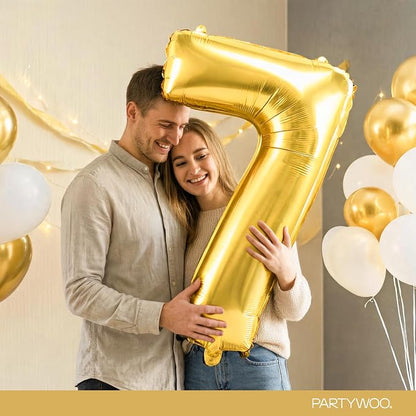 PartyWoo Number Balloons 40 Inch Gold Number 7 Kit 25pcs - Image 9