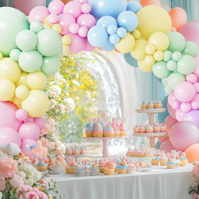 RUBFAC Pastel Balloons Different Sizes Rainbow Easter Balloon Arch 129pcs | - Image 6