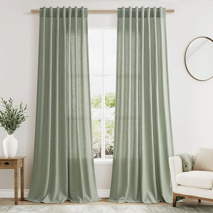 Extra Long Desert Sage Linen Curtains 120 Inch by Nanspring