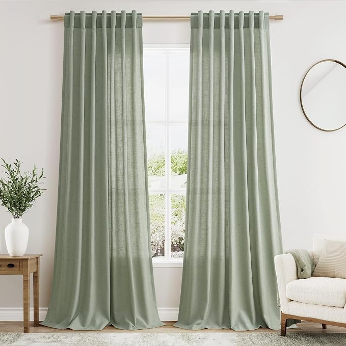 Desert Sage Linen Curtains 108 Inches Long by Nanspring