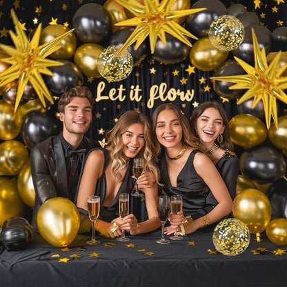 RUBFAC Black and Gold Balloons Arch Kit 140pcs | Black Star Latex Balloons - Image 8