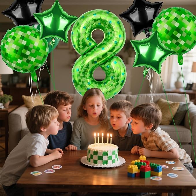 40 Inch Green Pixel Themed Number 8 Balloon Set Foil Balloon - Image 6