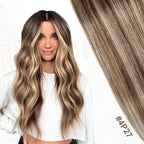 XDhair Clip In Hair Extensions Remy Human Hair 100g 6Pcs Medium Brown #4 Mixed to Caramel Blonde #27 Clip In Real Hair Extensions Silk Stright (#4P27,14Inch)
