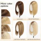 Large MONO Top Hair Toppers for Women Remy Human Hair 14 Inch 6"x7" Big Base Partial wig Cover Thinning Hair or Loss No Bangs Natural Wiglets (Blonde Mixed Brown)