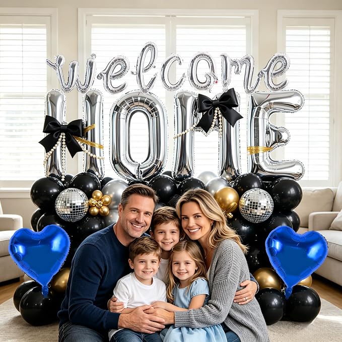 TONIFUL 2 Size Silver Foil Welcome HOME Letter Balloons Banner Decorations | - Image 6