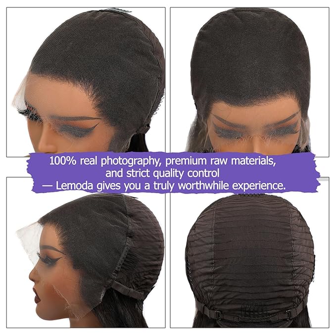 Lemoda Full 13x6 SKINLIKE Real HD Lace Frontal Wigs 15A Brazilian Straight Virgin Human Hair Lace Frontal Wigs 200% Invisible 0.1mm Ultra-thin Frayed Ends Lace Front Wig Pre Plucked Tiny Knots 24Inch