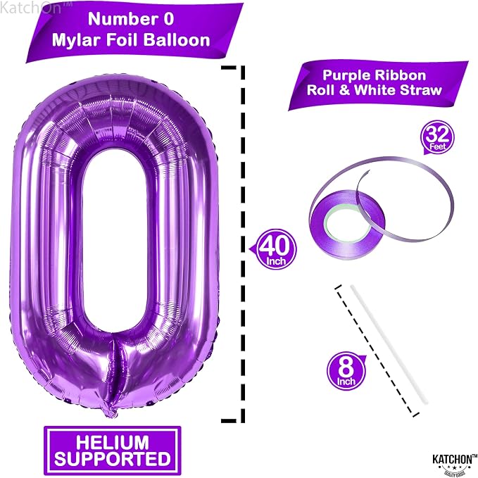 KatchOn Purple 0 Number Balloons 40 Inch | Pair 0 Digit Balloon to Other Number - Image 2