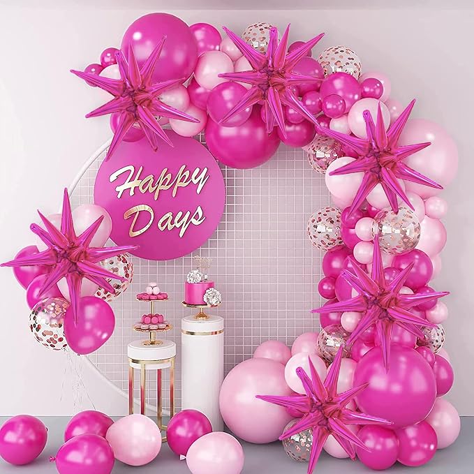 TONIFUL 4 Pcs Explosion Star Balloons Hot Pink Foil Balloon Party Decor | 22 - Image 4