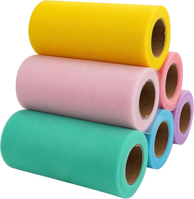 Pastel Tulle Ribbon 6 Rolls Tulle Fabric Spool Ribbon, 6 inch by 25 Yards/Spool - Image 2