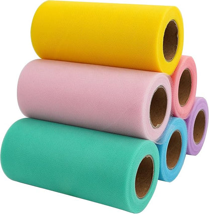 Pastel Tulle Ribbon 6 Rolls Tulle Fabric Spool Ribbon, 6 inch by 25 Yards/Spool - Image 2