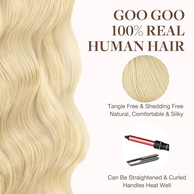 GOO GOO Tape in Hair Extensions Human Hair, R7/60F Rooted Ash Blonde with Frosted Highlights, 22inch 50g 20pcs, Skin Weft Seamless Invisible, Silky Straight with Thick Ends, Remy Human Hair