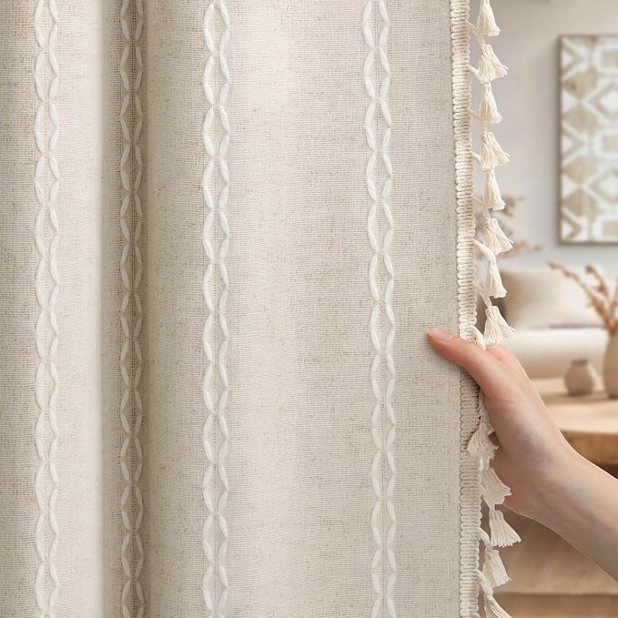 Cream 100% Boho Blackout Curtains 84 Inch 2 Panels by Unknown