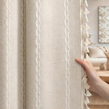 Cream 100% Boho Blackout Curtains 84 Inch 2 Panels by Unknown