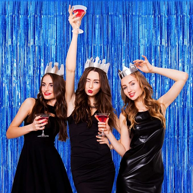 Blue Tinsel Foil Fringe Curtain Backdrop, 3.3 x 8.2 ft Metallic Glitter Curtain - Image 6