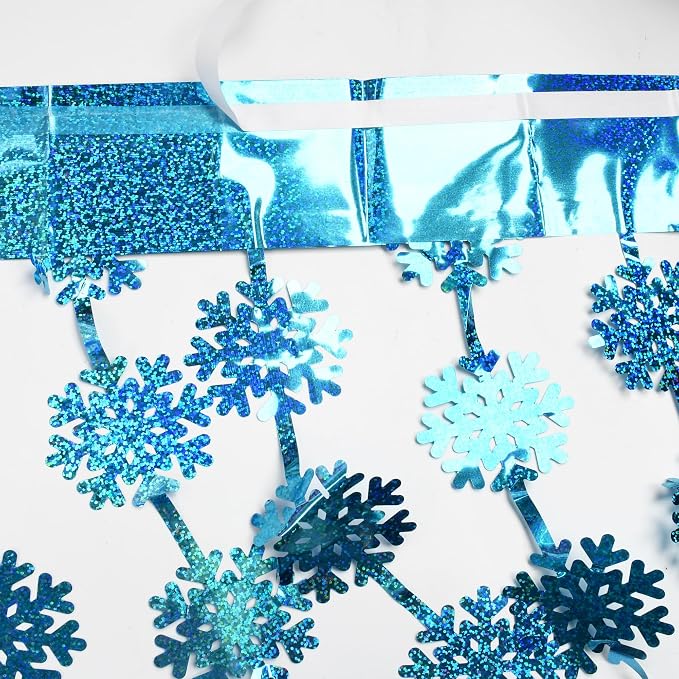 BRAVESHINE Blue Hanging Foil Fringe Snow Flakes Party Snowflake Backdrop | 2 - Image 3