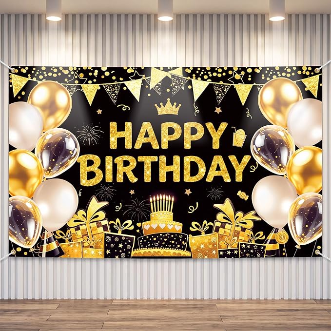 Blulu Happy Birthday Backdrop Banner Sign Poster Large Fabric Glitter Balloon by Blulu